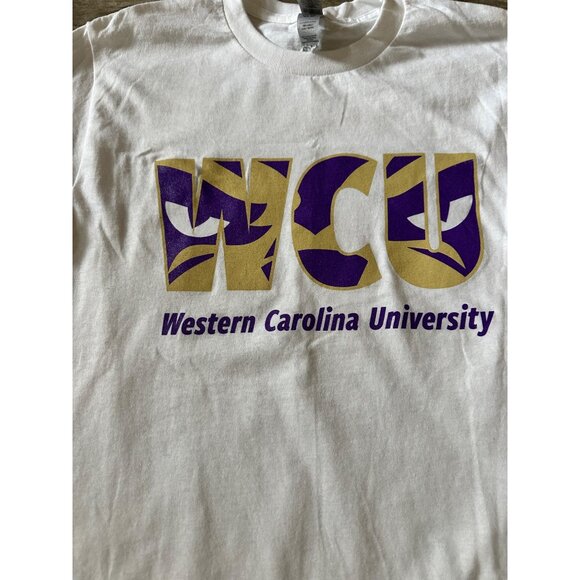 Western Carolina University WCU White Graphic Tee Heavy Cotton Size Small By Gil - Picture 2 of 7